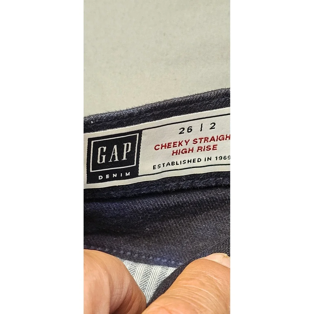 Gap Denim Cheeky Straight High Rise Tie Dye Jeans Blue Black Raw Hem‎ 26 2